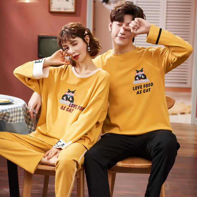 Autumn Winter Cotton Matching Couple Pajamas Men Sleepwear Women