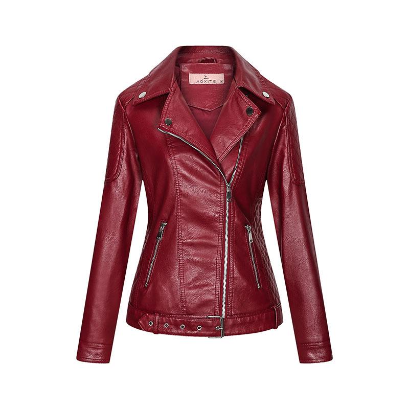 Leather Jacket Women 2022 Spring Moto Biker Zipper Jacket Ladies Red Black Faux Leather Coat Blue Yellow Chaqueta Cuero Mujer
