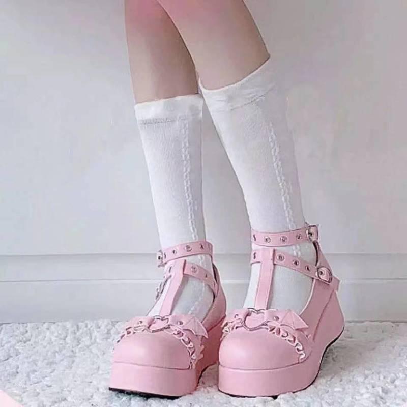 Womens Platform Boots Gothic Punk Shoes Lolita Ladies Wedges Thick Heels Cute JK Retro Harajuku 35-43 Plus Size New