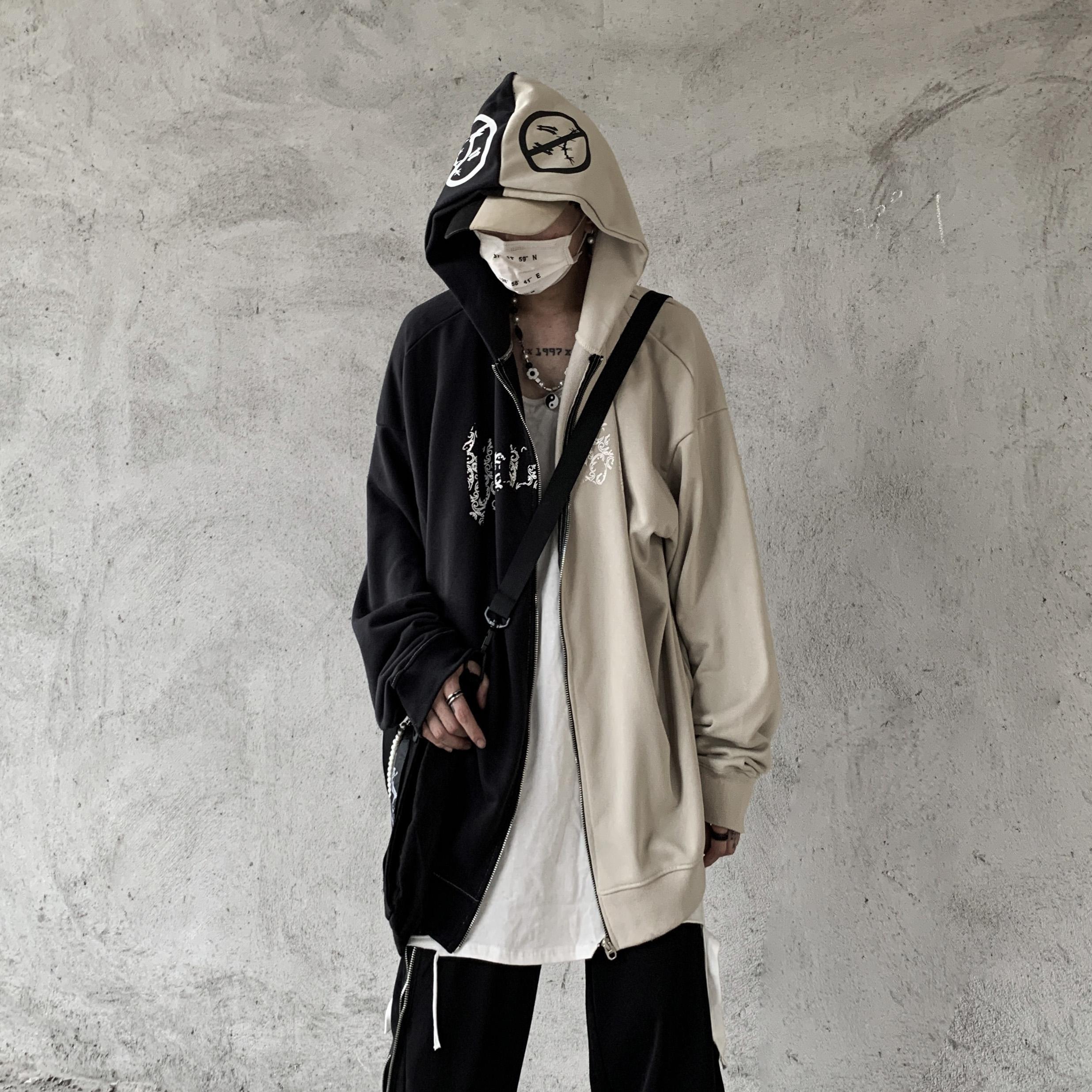 Zipper jacket American street printing color matching retro niche hoodie ins couple loose hooded sweater