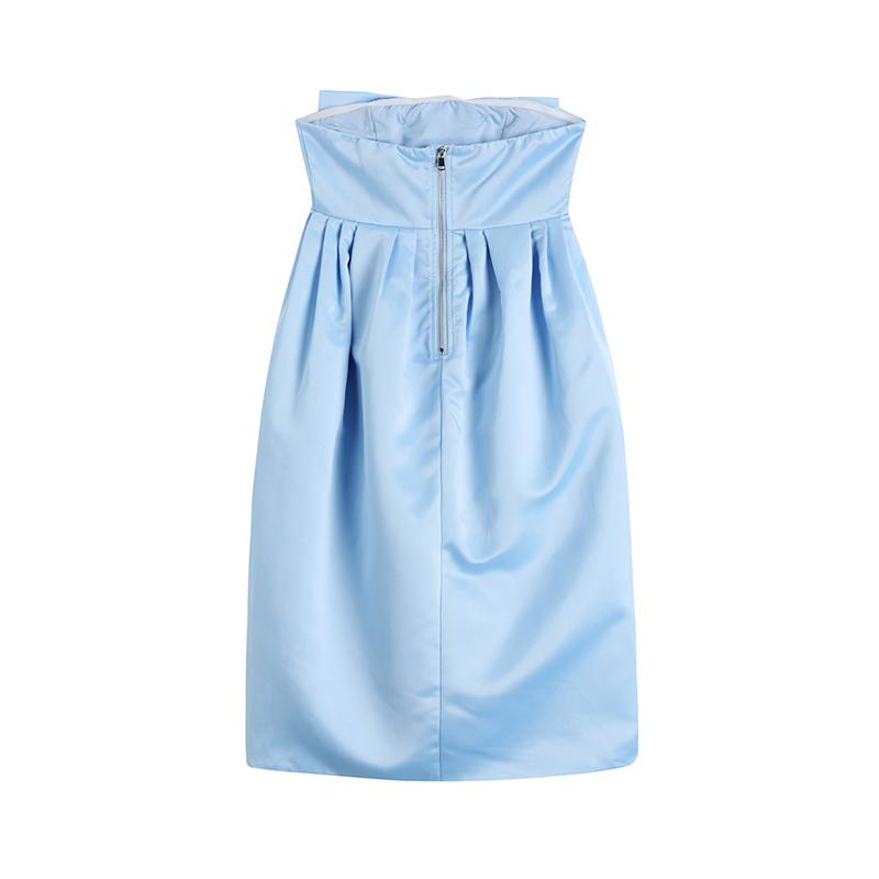 Women's Tube Top Dress Blue Bow Sleeveless Casual French Fashion Self Cultivation High Waist Sexy Short Skirt Ladies Summer