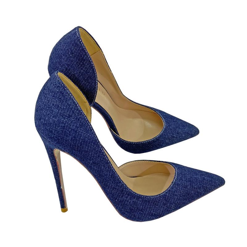 UVRCOS Denim Blue Cutouts Sexy Heels for Women Pointed Toe 12cm/10cm Stiletto Heels Runway Dress Shoes Orange