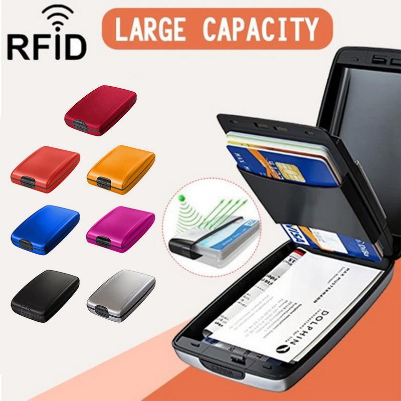 Men Metal Smart Card Holder Bankcard Blocking Hard Case Short Wallet Male Credit Card RFID Safe Anti-theft Scanning Protect