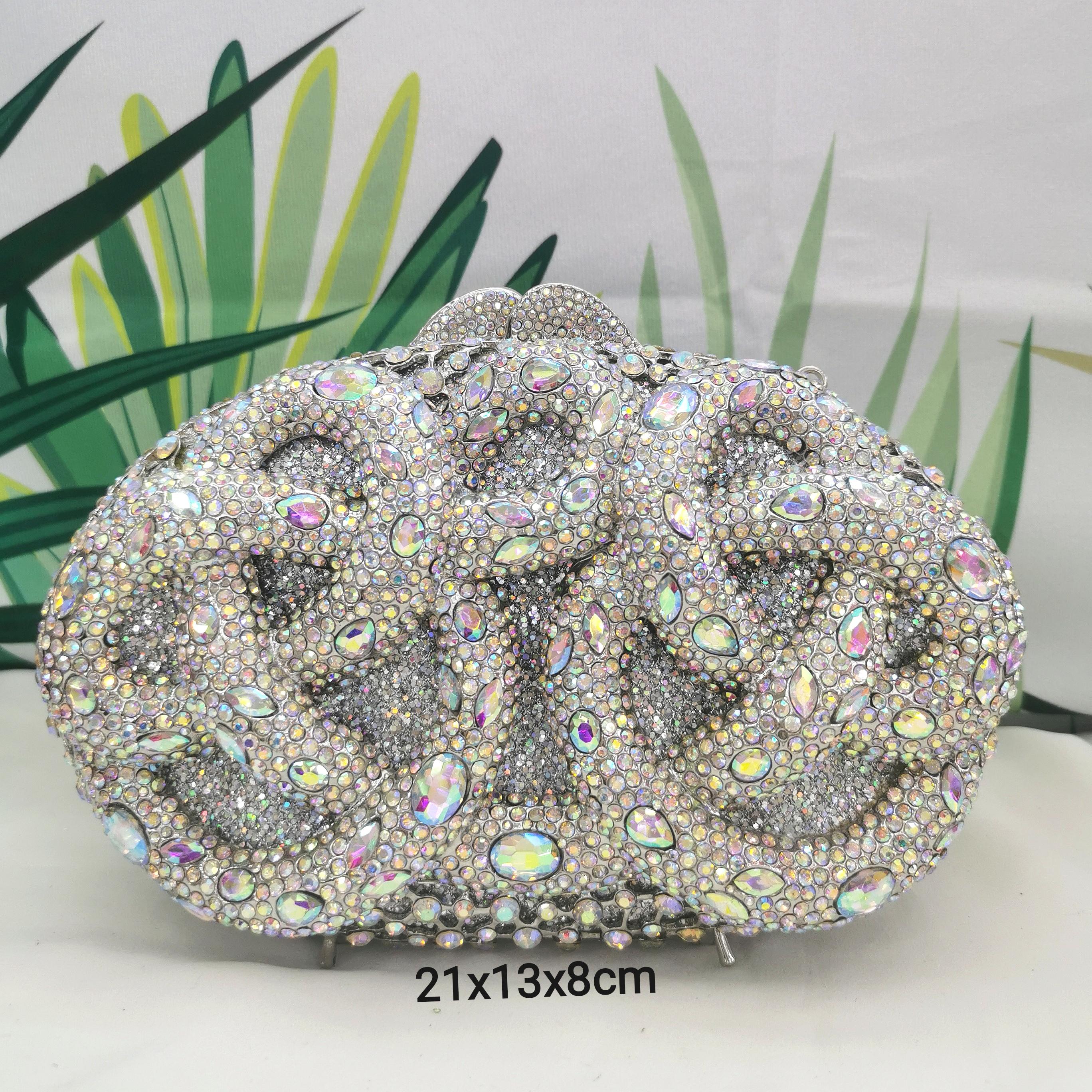 Lady Hot pink/Green/Silver Rhinestone Bags Luxury Fashion Female Diamond Crystal Clutch Elegant Gold Metal Wedding Dinner Purses