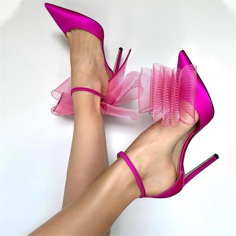 Big Butterfly-Knot Sandals Woman Summer 2022 High Heels Women Pumps Pointed Designer Shoes Mary Janes Sexy Stiletto Wedding Shoe