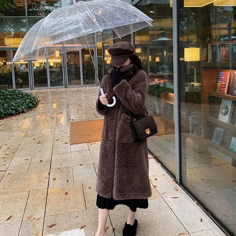 Women 2022 Winter New Fashion Mid-long Sheep Shearing Coats Female Real Lamb Fur Outwear Ladies Solid Color Slim Jackets X66