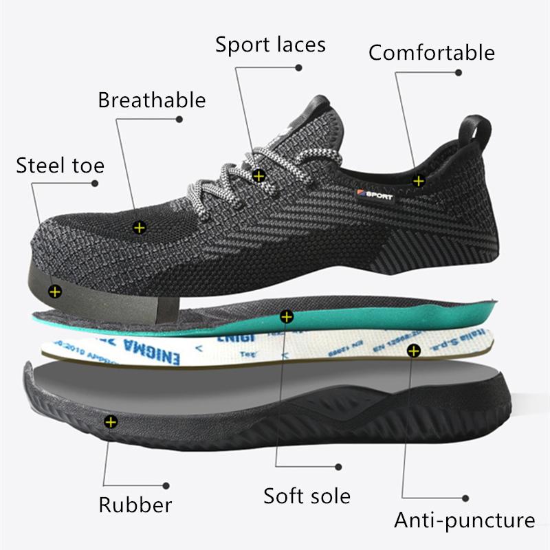 Breathable Safety Shoes Men's Work Boots Steel Toe Cap Puncture-Proof Indestructible Security Shoes Light Comfortable Sneakers