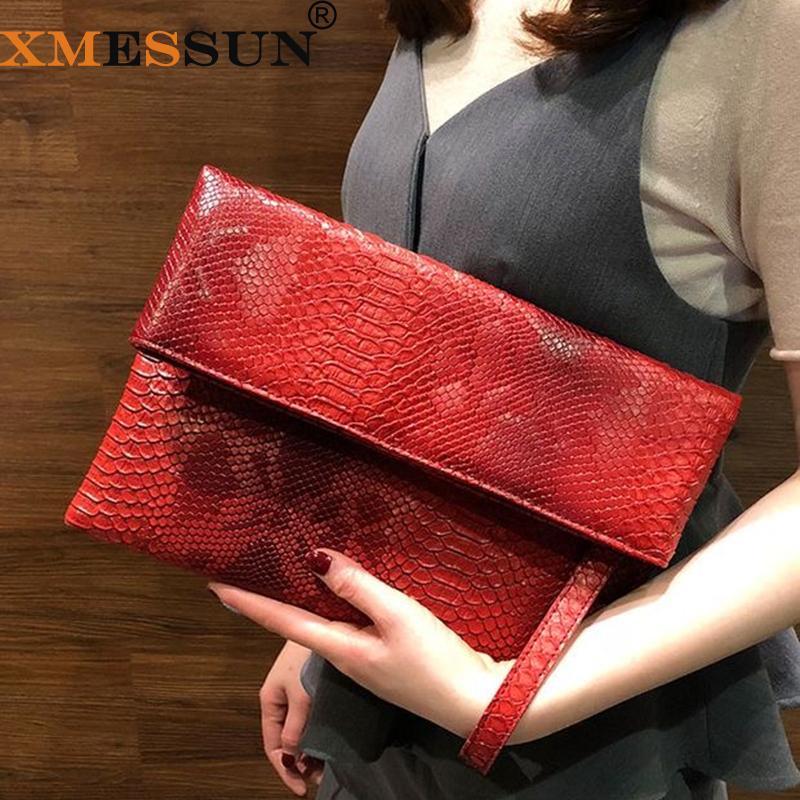 XMESSUN Red Snake Pattern Clutch Crossbody Bags for Women 2022 Trendy Shoulder Handbags and Purses Lady Party Pouch Bag