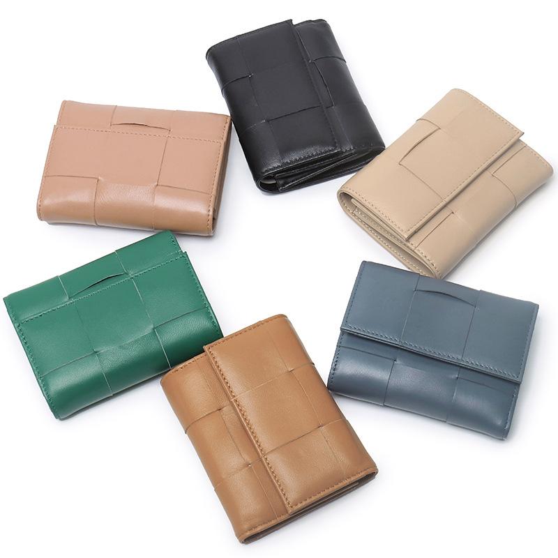 Fashion Sheepskin Womens Wallets and Purses 2022New Weave Hasp Solid Ladies Money Bag Genuine Leather Card Holder Cash Pocket