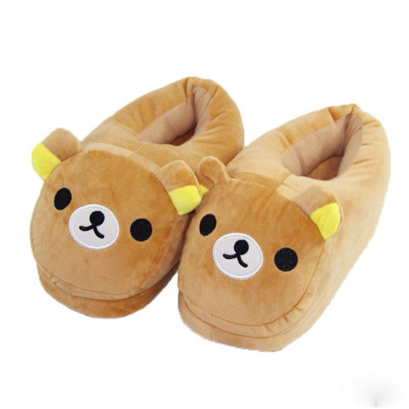 Unisex Rilakkuma Cartoon Home Slippers Woman/Men Couples Shoes Indoor Floor Non-slip Slides Ladies Winter Keep Warm Cotton Shoes