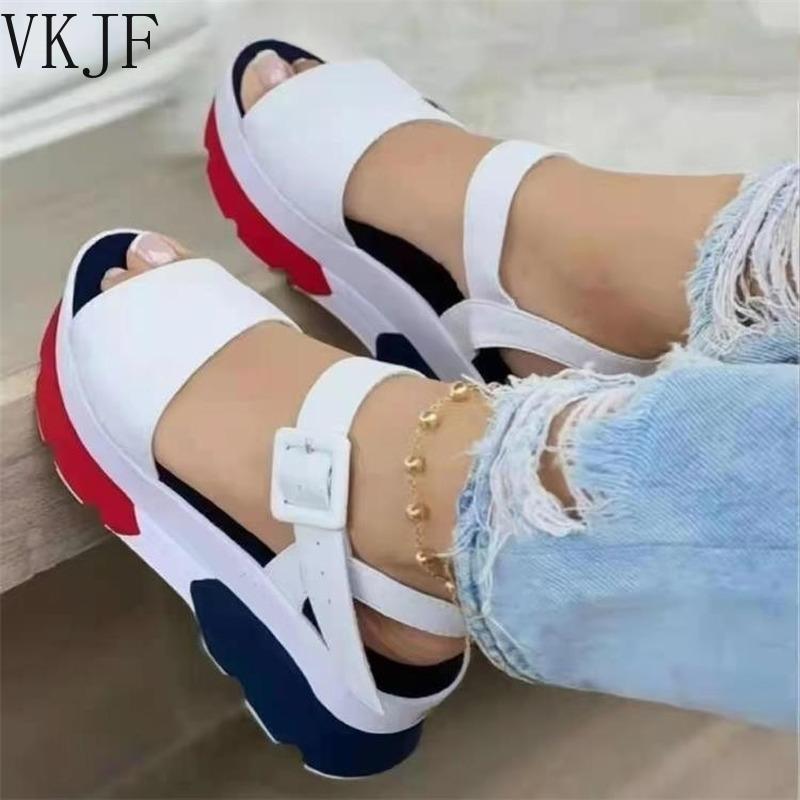 Women Sandals 2022 New Heels Woman Platform Wedges Shoes Ladies Summer Sandals Buckle Non-slip Beach Sandals Plus Size 35~43