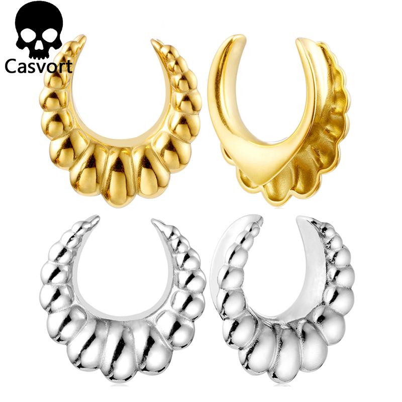 Casvort 2 PCS Hypoallergenic 316 Stainless Steel Floral Saddle Hangers Tunnels Reverse Saddle Gauges Piercing Body Jewelry 8mm-30mm 