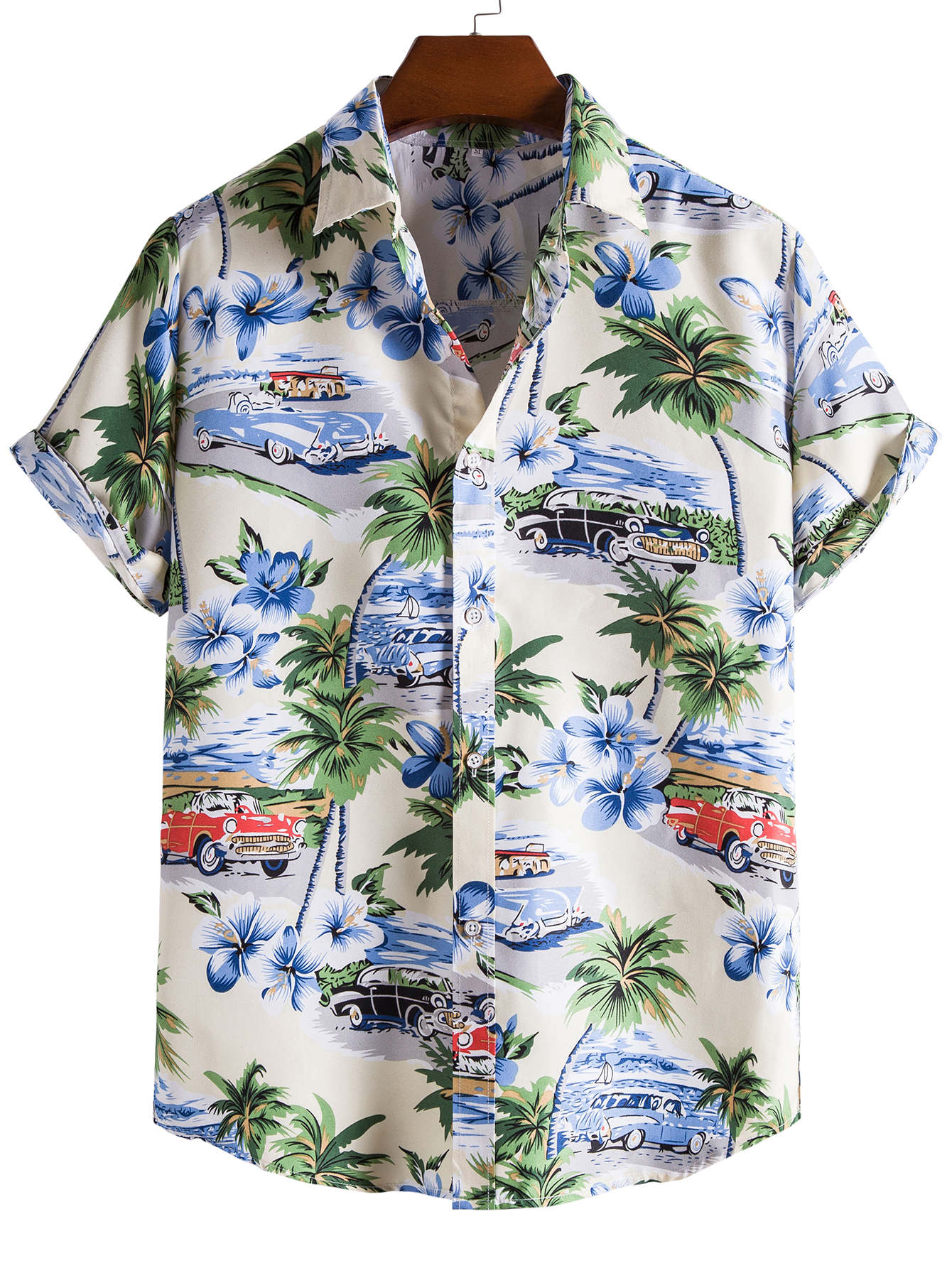 Men Hawaiian Print Button Up Shirt